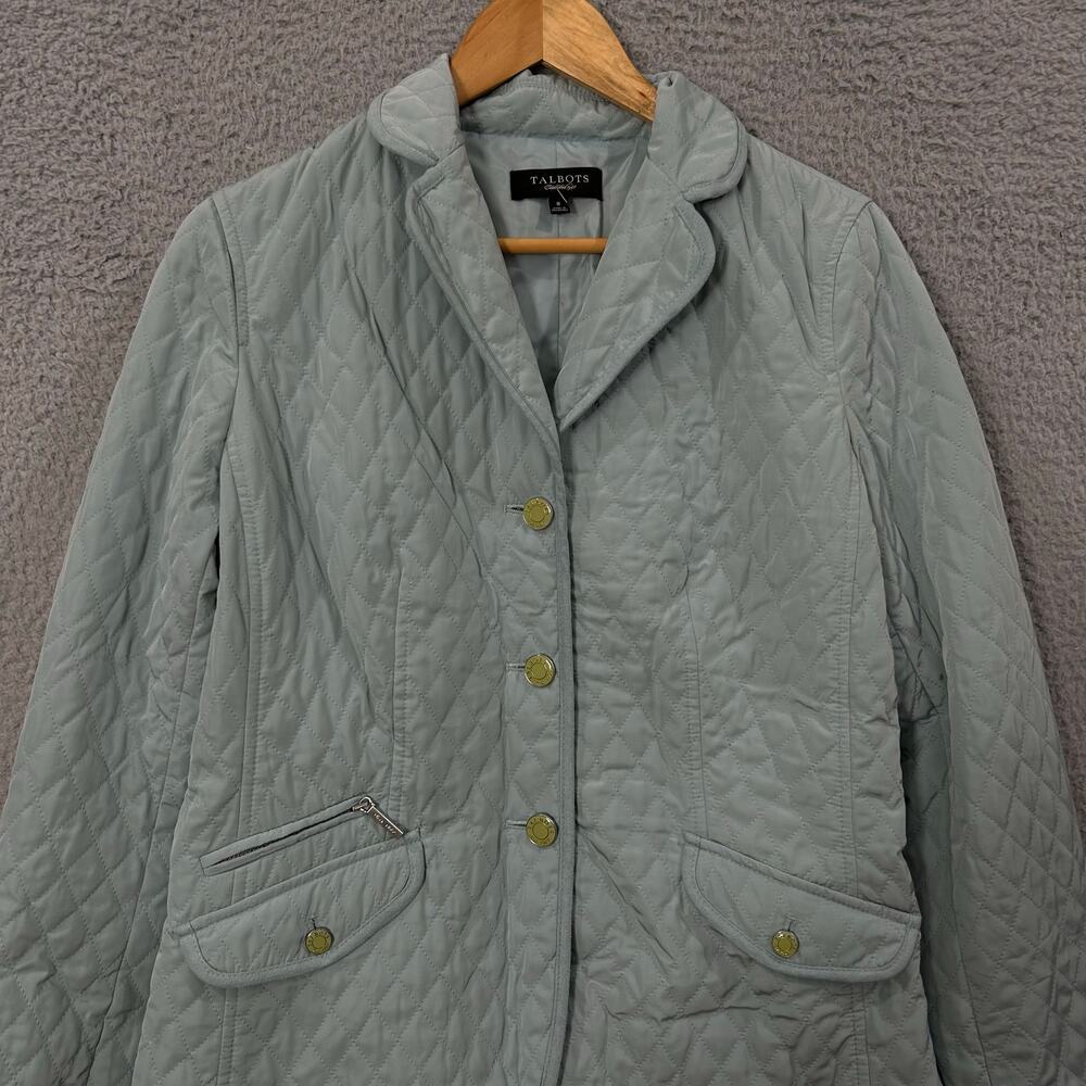 Talbots Coat Womens 8 Blue Pastel Color Long Sleeve Quilted Jacket‎ Coat